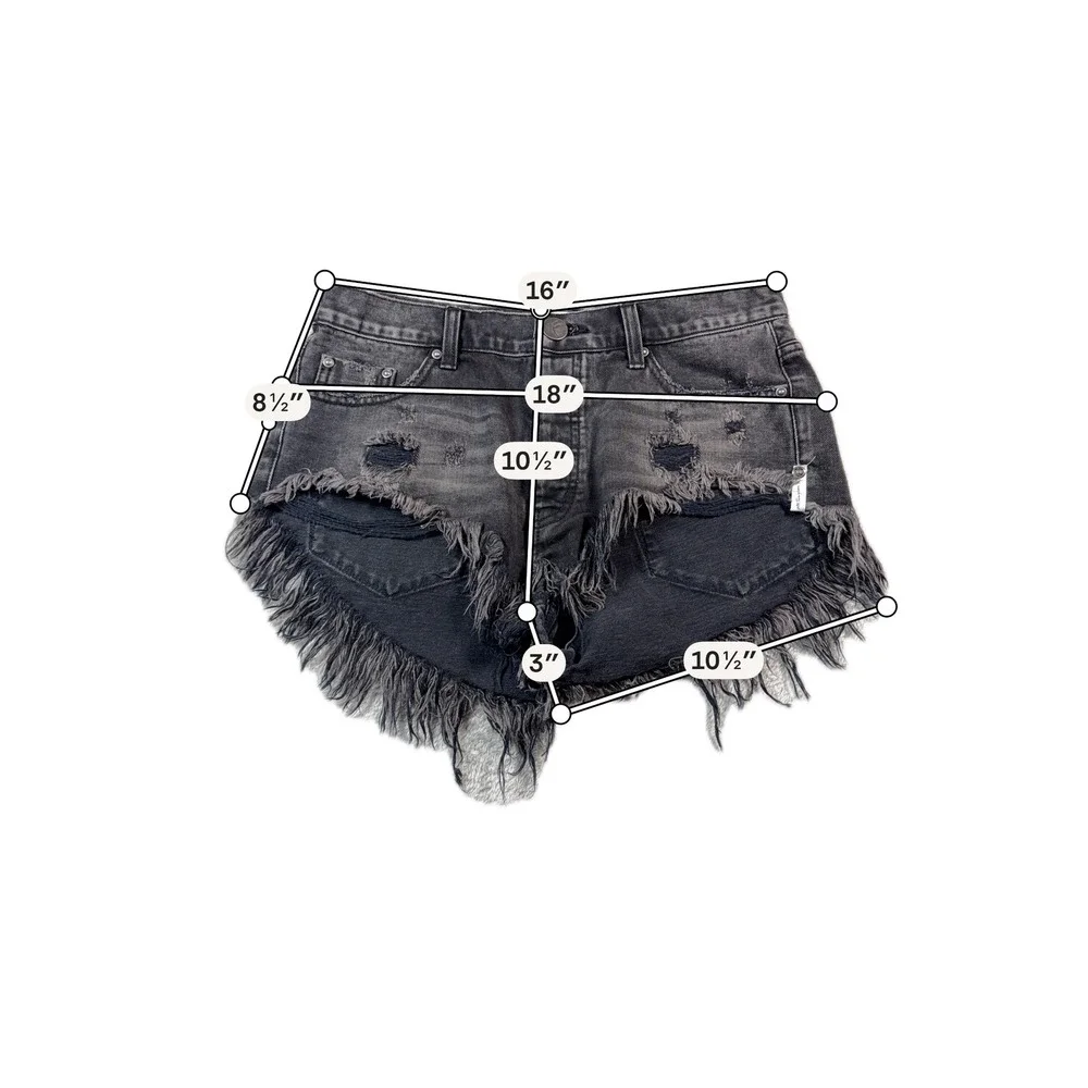 One Teaspoon Rollers Denim Shorts Women 26 Black Distressed Frayed‎ Raw Hem